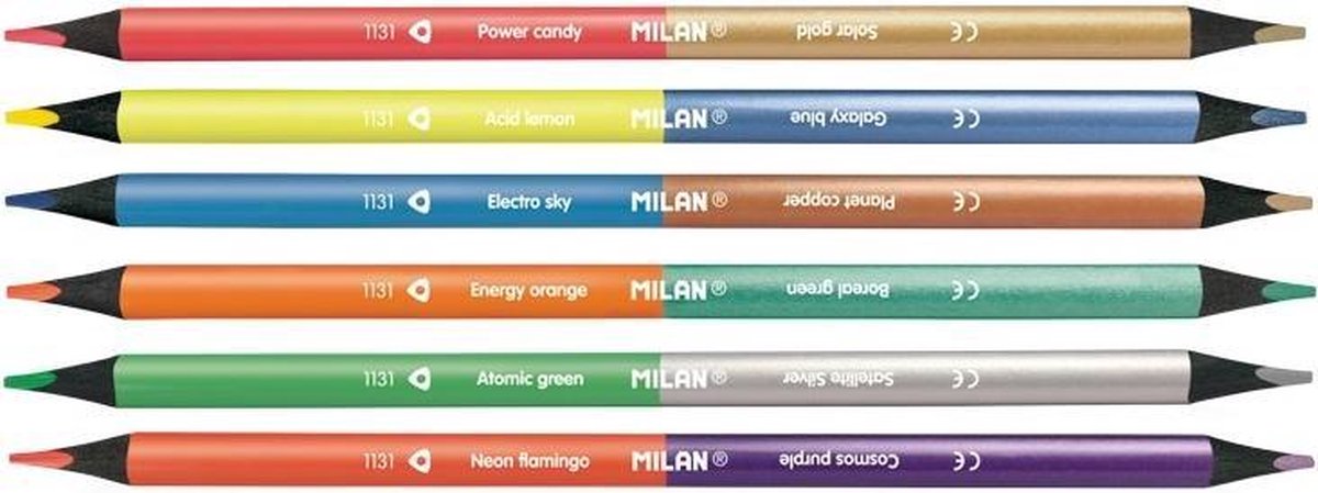 Milan 7123306 kleurpotlood 6 stuk(s) Beige, Blauw, Bruin, Grijs, Metallic blue, Oranje, Perzik, Paars, Rood, Zilver, Turkoois, Geel
