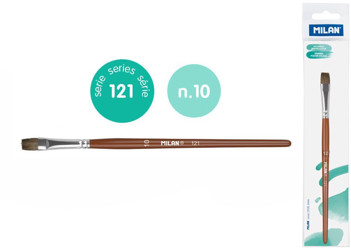 Pędzel płaski z włosia koziego seria 121 nr 10 Milan 1 szt. na blistrze