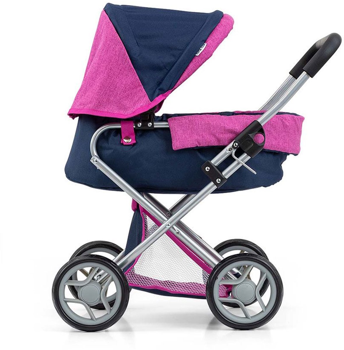 Milly Mally - Poppenwagen - Alice grijze poppenwagen met reiswieg - poppenmand - speelgoedwagen - wandelwagen - poppenauto - poppenfiets