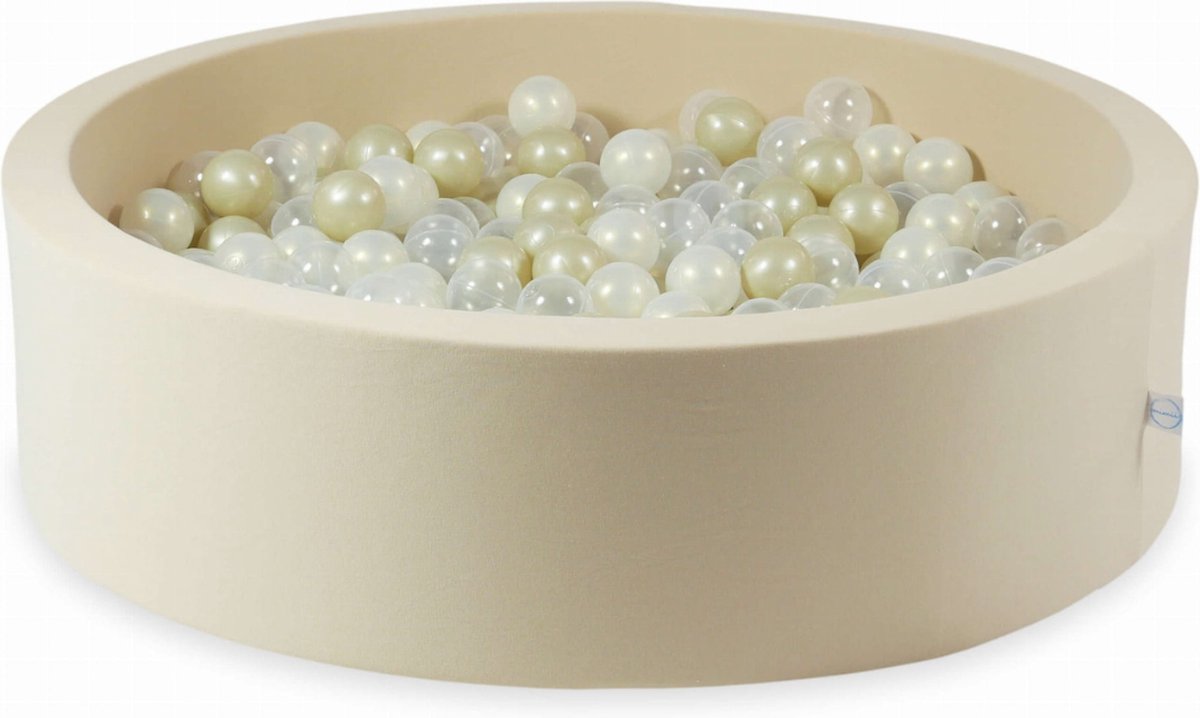 Ballenbak velvet beige met 400 ballen transparant, licht goud, parel wit