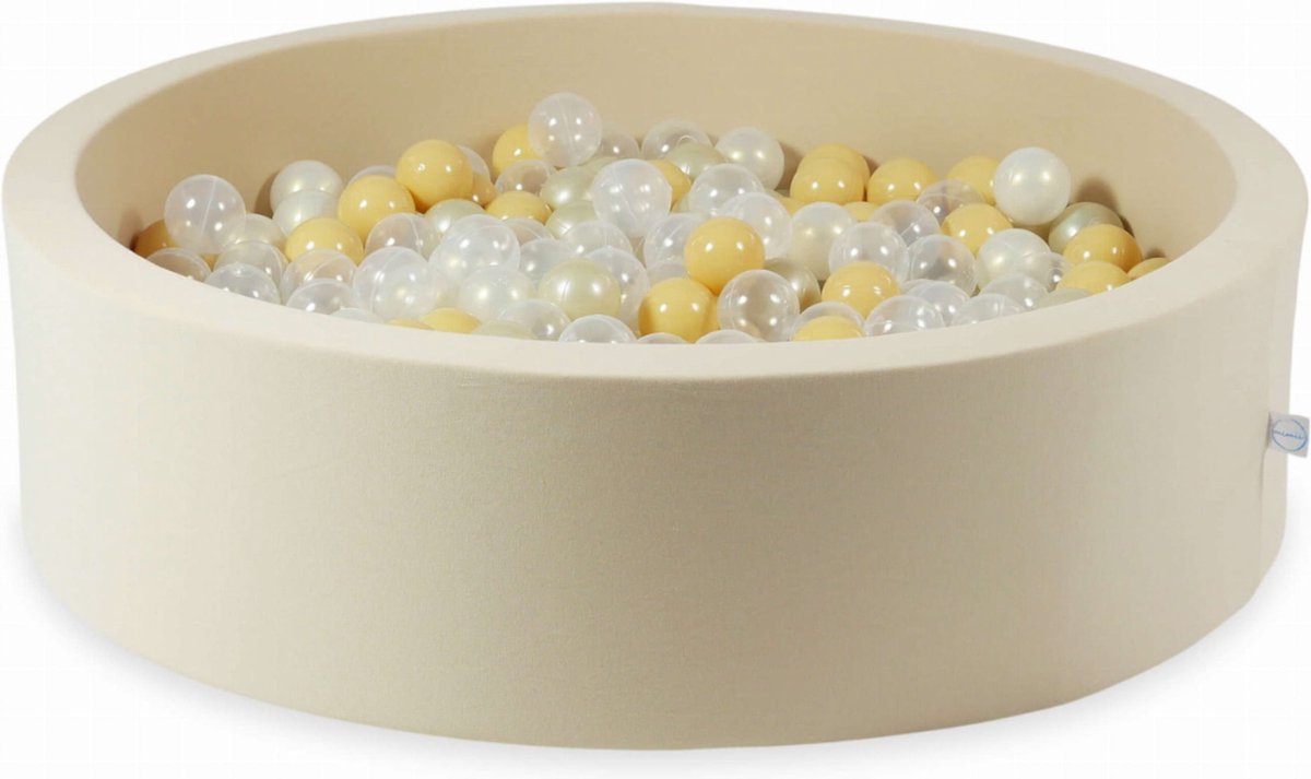Ballenbak velvet beige met 400 ballen transparent, parel, licht goud, beige