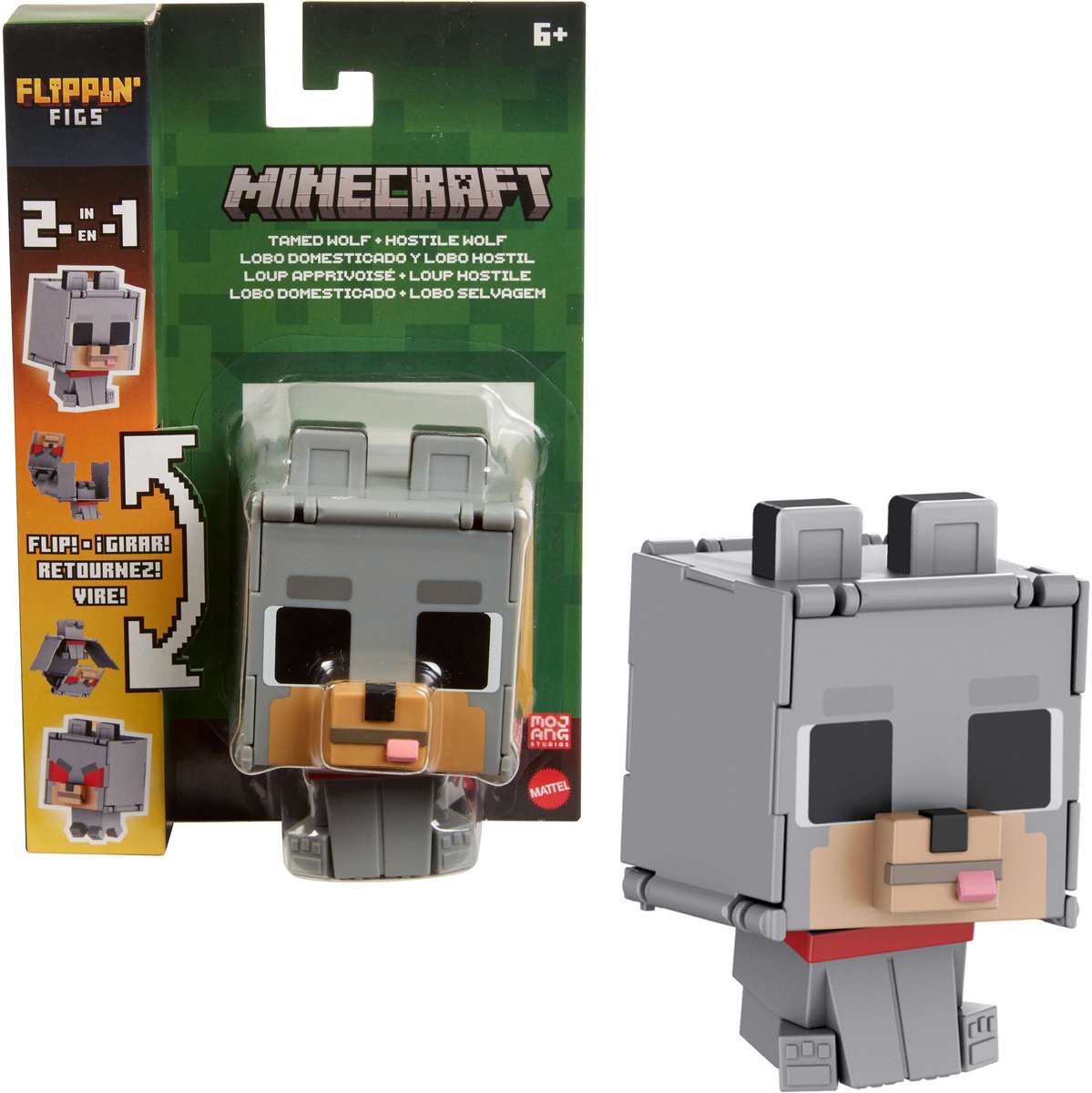 Minecraft FLIPPIN FIGS Hostile Wolf + Tamed Wolf, 6 jaar, Grijs, Kunststof