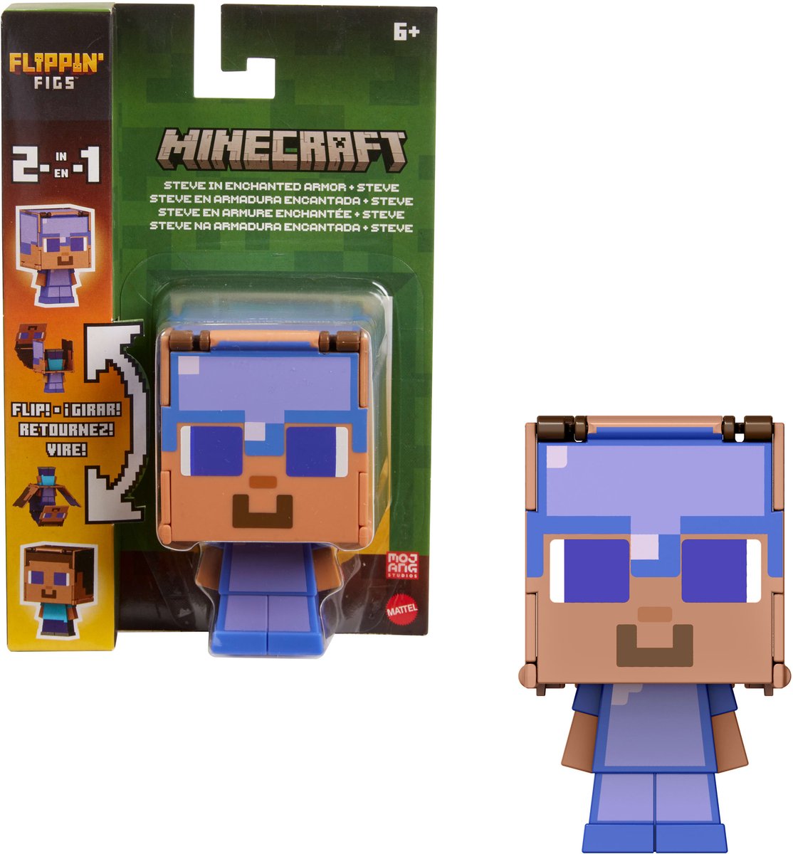 Minecraft FLIPPIN FIGS Steve in Enchanted Armor + Steve, 8 jaar, Minecraft, Meerkleurig