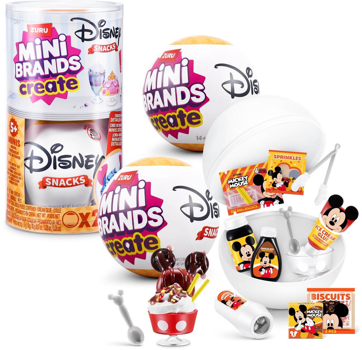 Verpakking met 2 capsules met Mini Brands Create Disney Snacks Serie 1 Capsule van ZURU