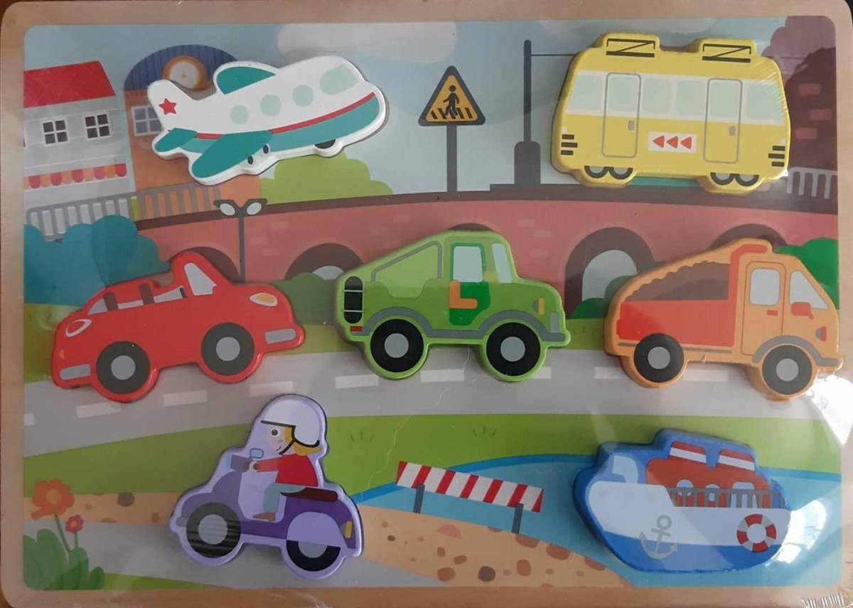 Mini Matters houten vormenpuzzel, voertuigen