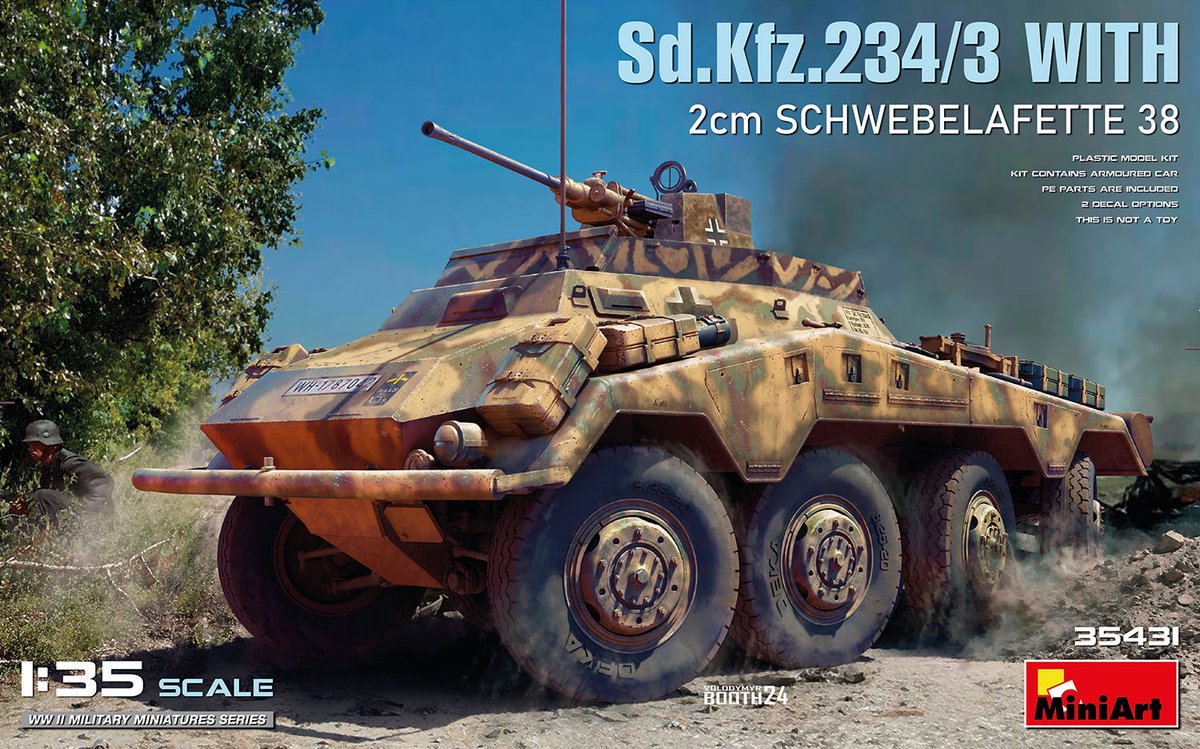 MiniArt Modelbouwpakket Militaire voertuigen - 35431 Sd.Kfz.234/3 met 2cm Schwebelafette 38 - Militair Voertuig Plastic - 1:35 -