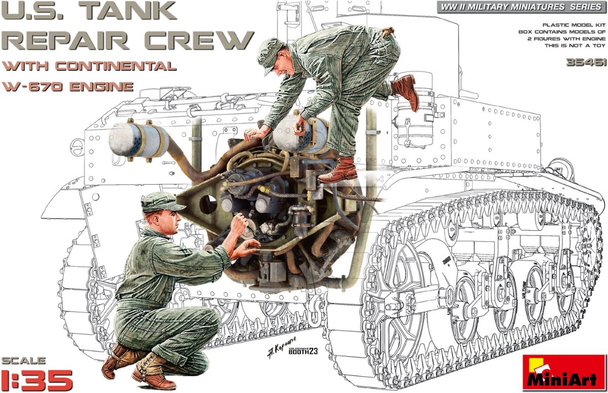 MiniArt Modelbouwpakket Militaire voertuigen - 35461 U.S. Tank Repair Crew w/Continental W-670 Engine Plastic - 1:35 -