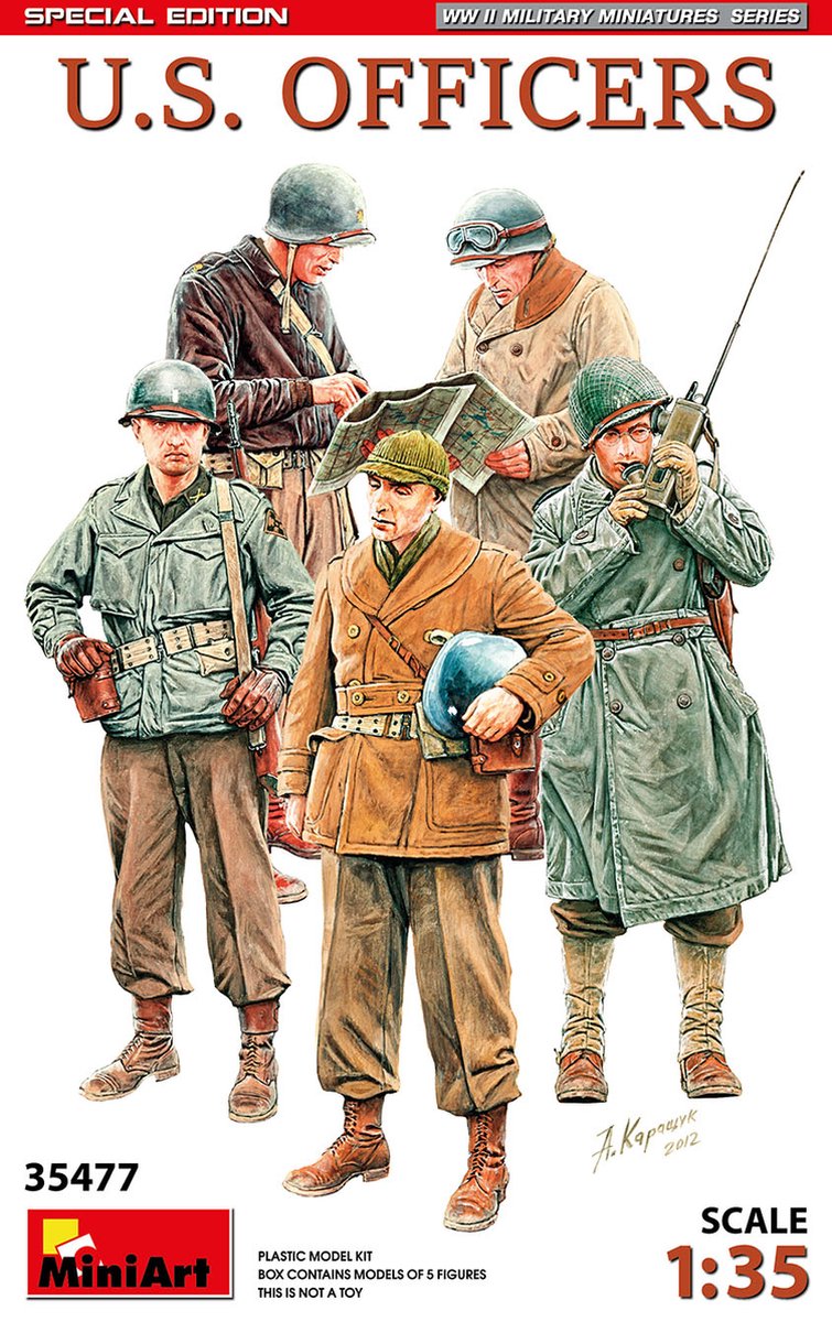 MiniArt Modelbouwpakket Militaire voertuigen - 35477 Amerikaanse Officieren WWII - 5 Figuren Plastic - 1:35 -