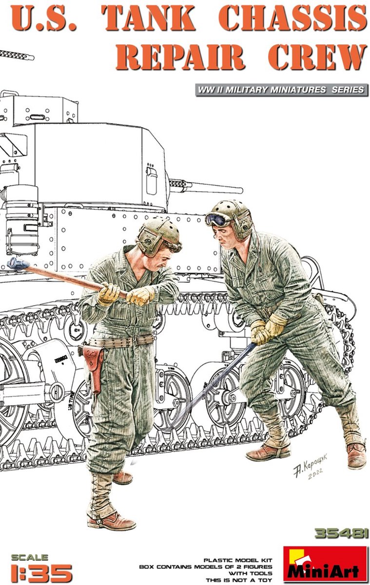 MiniArt Modelbouwpakket Militaire voertuigen - 35481 WWII U.S. Tank Chassis Repair Crew - 2 Figuren met Gereedschap Plastic - 1:35 -