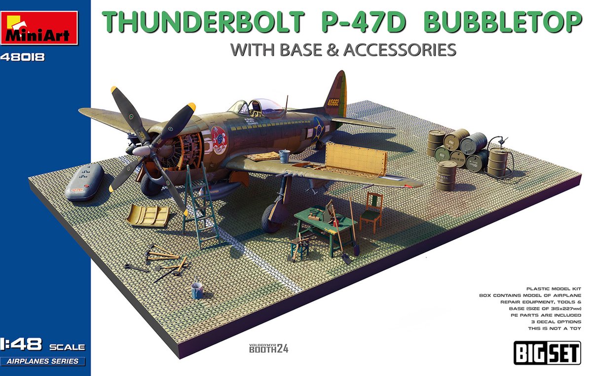 MiniArt Modelbouwpakket Militaire voertuigen - 48018 Republic P-47D Thunderbolt Bubbletop met Basis en Accessoires Plastic - 1:48 -
