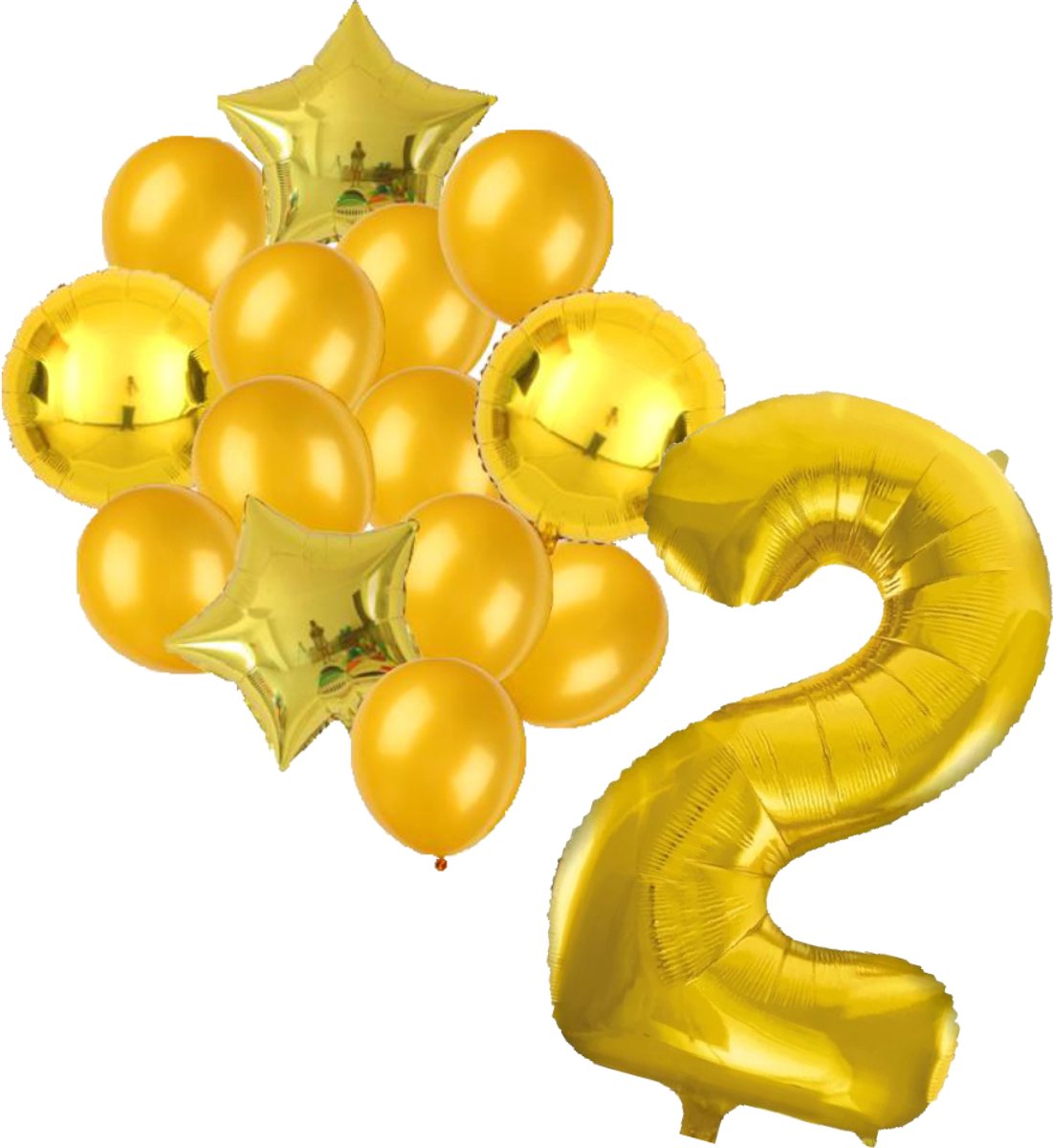 Ballonnenset goud 2 - ster - rond - ballon - 2 jaar - cijferballon - latexballon - verjaardag - verjaardagversiering - party - versiering - feest