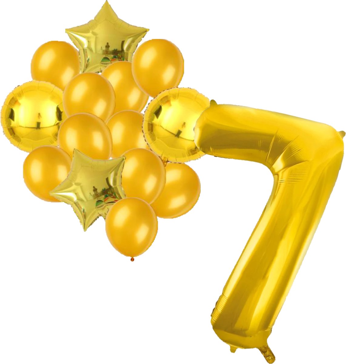 Ballonnenset goud 7 - ster - rond - ballon - 7 jaar - cijferballon - latexballon - verjaardag - verjaardagversiering - party - versiering - feest