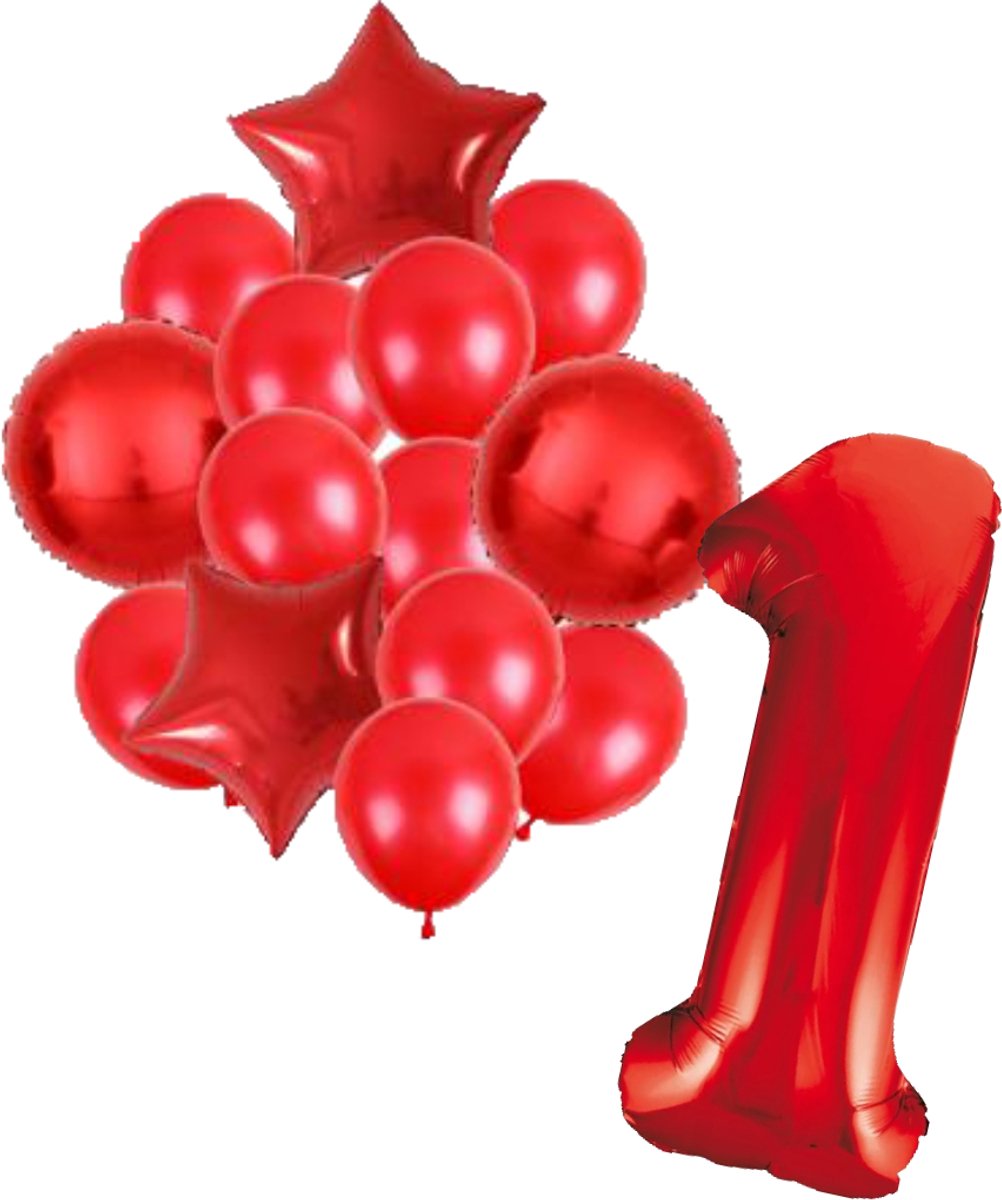 Ballonnenset rood 1 - ster - rond - ballon - 1 jaar - cijferballon - latexballon - verjaardag - verjaardagversiering - party - versiering - feest