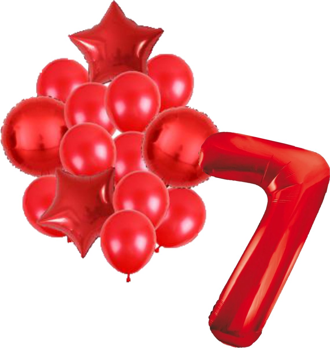 Ballonnenset rood 7 - ster - rond - ballon - 7 jaar - cijferballon - latexballon - verjaardag - verjaardagversiering - party - versiering - feest
