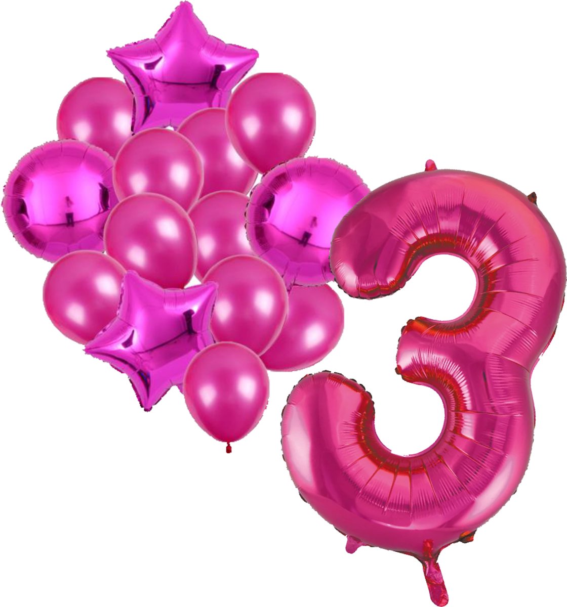 Ballonnenset roze 3 - ster - rond - ballon - 3 jaar - cijferballon - latexballon - verjaardag - verjaardagversiering - party - versiering - feest