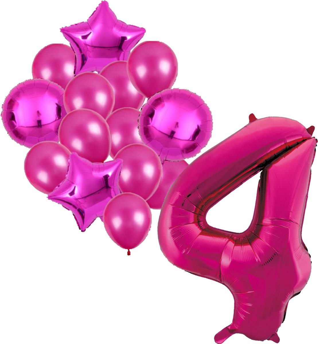 Ballonnenset roze 4 - ster - rond - ballon - 4 jaar - cijferballon - latexballon - verjaardag - verjaardagversiering - party - versiering - feest