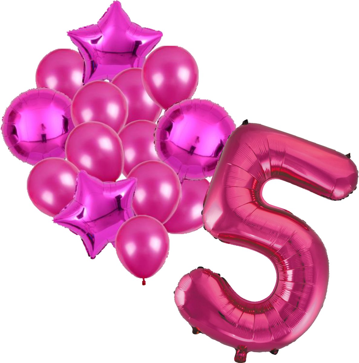 Ballonnenset roze 5 - ster - rond - ballon - 5 jaar - cijferballon - latexballon - verjaardag - verjaardagversiering - party - versiering - feest