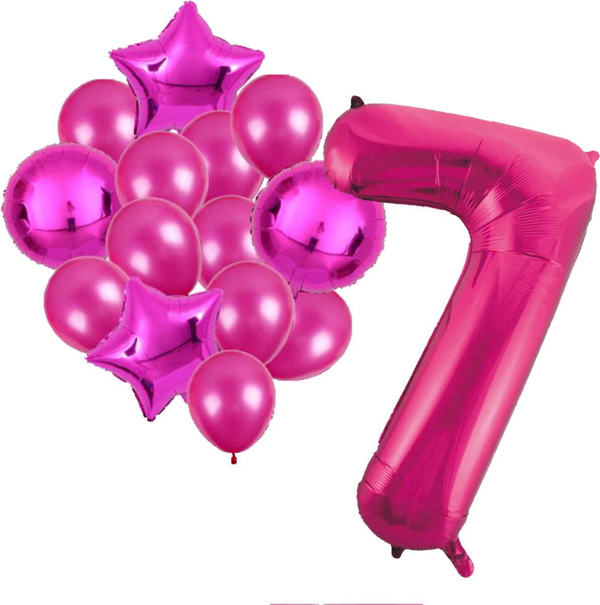 Ballonnenset roze 7 - ster - rond - ballon - 7 jaar - cijferballon - latexballon - verjaardag - verjaardagversiering - party - versiering - feest