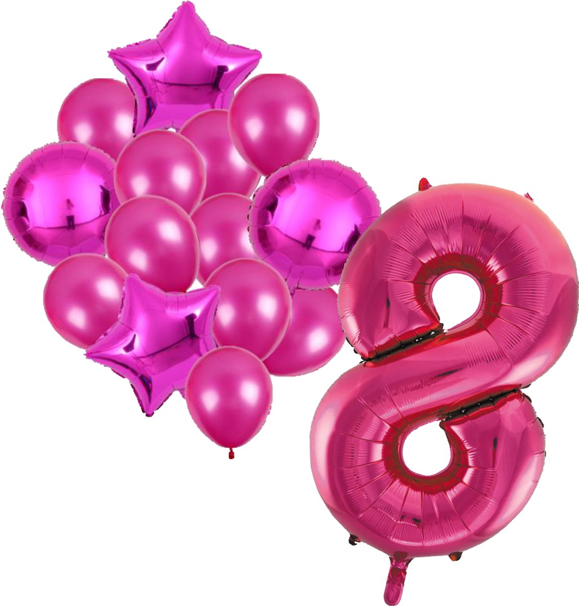Ballonnenset roze 8 - ster - rond - ballon - 8 jaar - cijferballon - latexballon - verjaardag - verjaardagversiering - party - versiering - feest