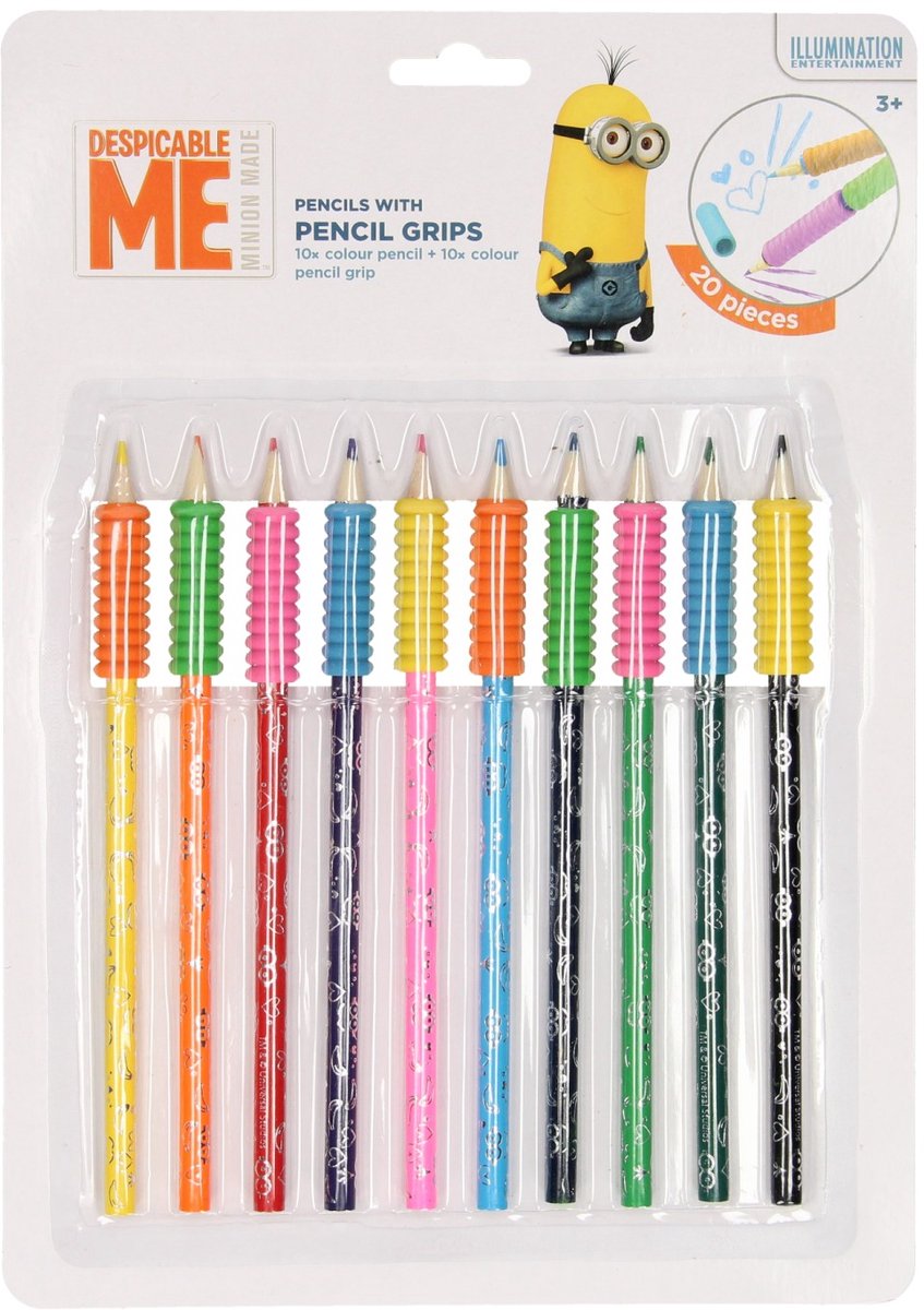 Houten Kleurpotloden Minions met Grip, 10st.