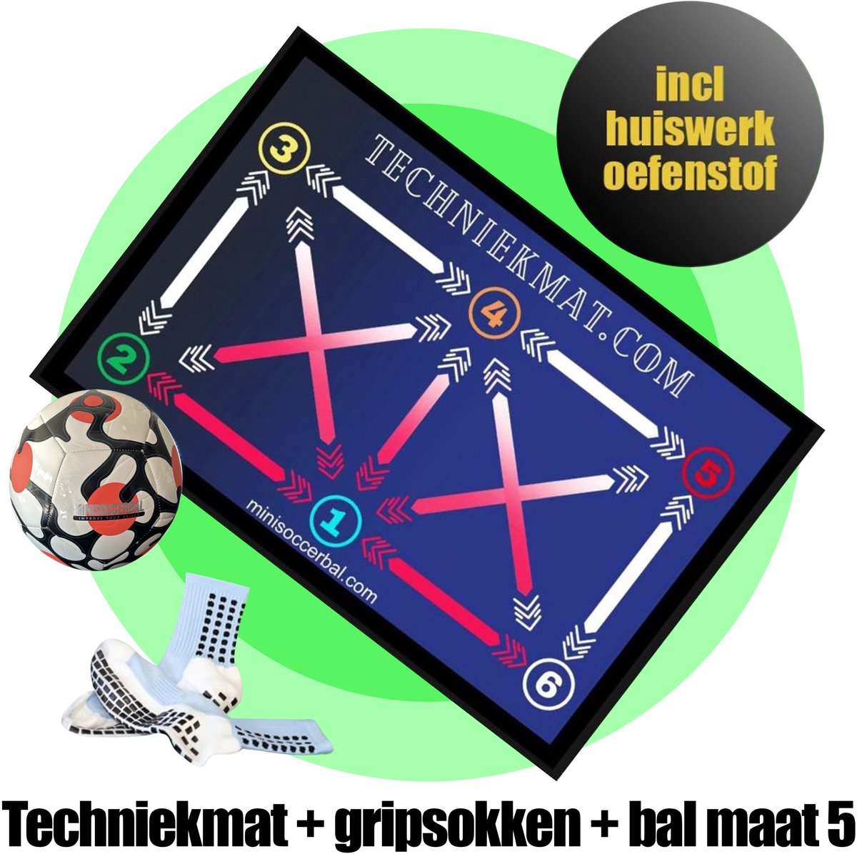Minisoccerbal Voetbalmat met gripsokken en oranje bal - Kleuter - Voetbal Trainingsmat - 40x60CM - verjaardagskado - Met oefeningen