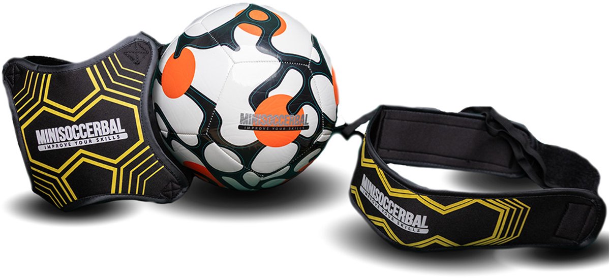 Minisoccerbal traptrainer - Voetbal trainingsmateriaal - Kerstkado - Zwart/geel - Met bal