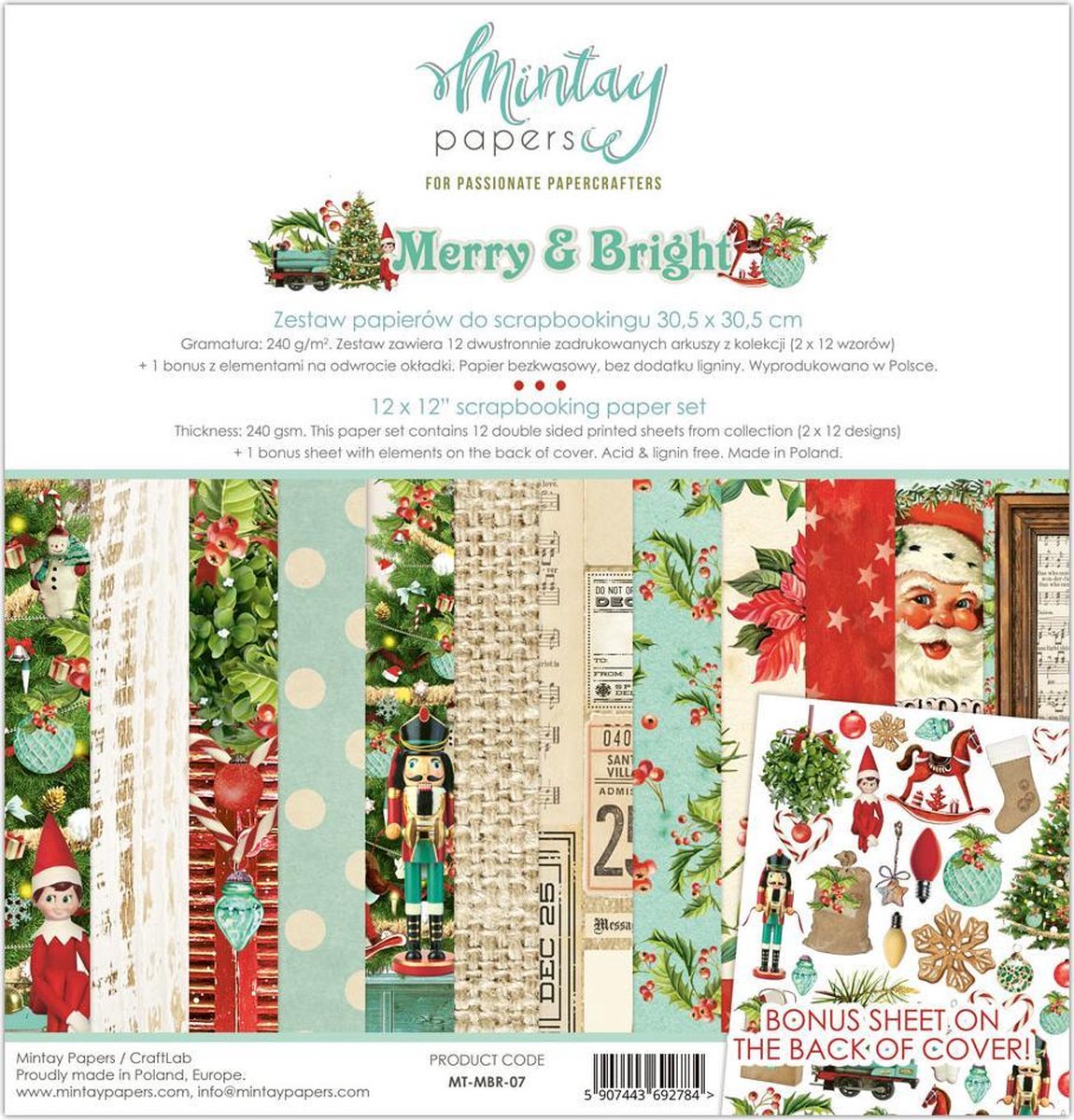 Merry & Bright 12x12 Inch Scrapbooking Paper Set (MT-MBR-07)
