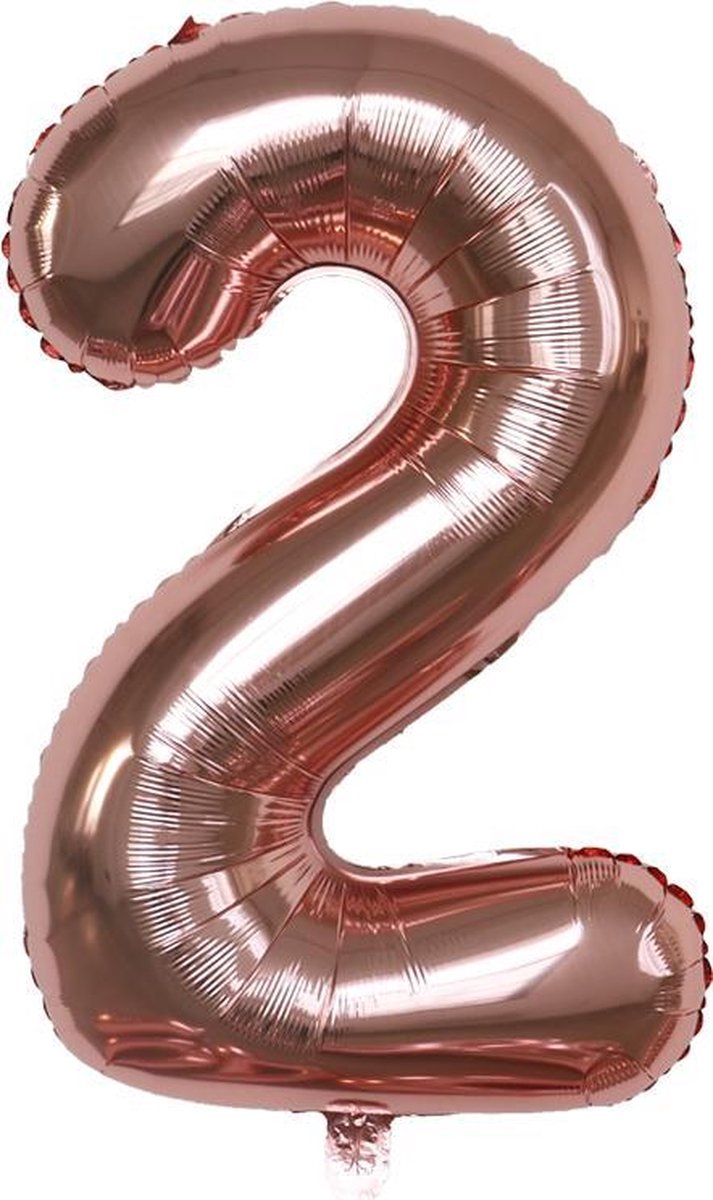 Folie Ballonnen Cijfer 2 , Rose Goud, 62cm, Verjaardag, Feest, Party, Decoratie, Versiering, Miracle Shop
