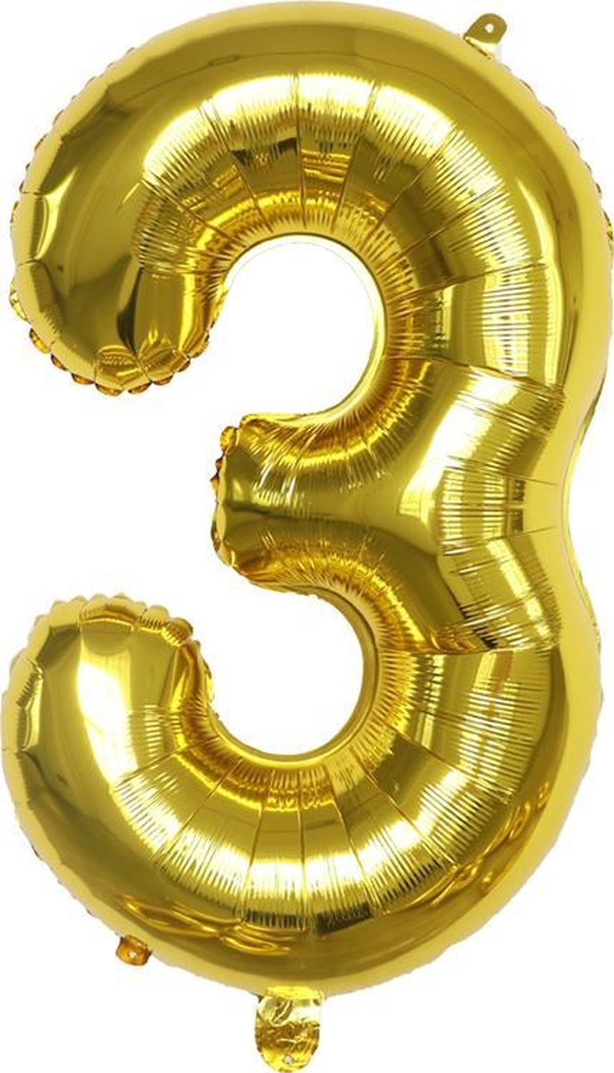 Miracle Shop Folie Ballonnen Cijfer 3 , Goud, 62cm, Verjaardag, Feest, Party, Decoratie, Versiering