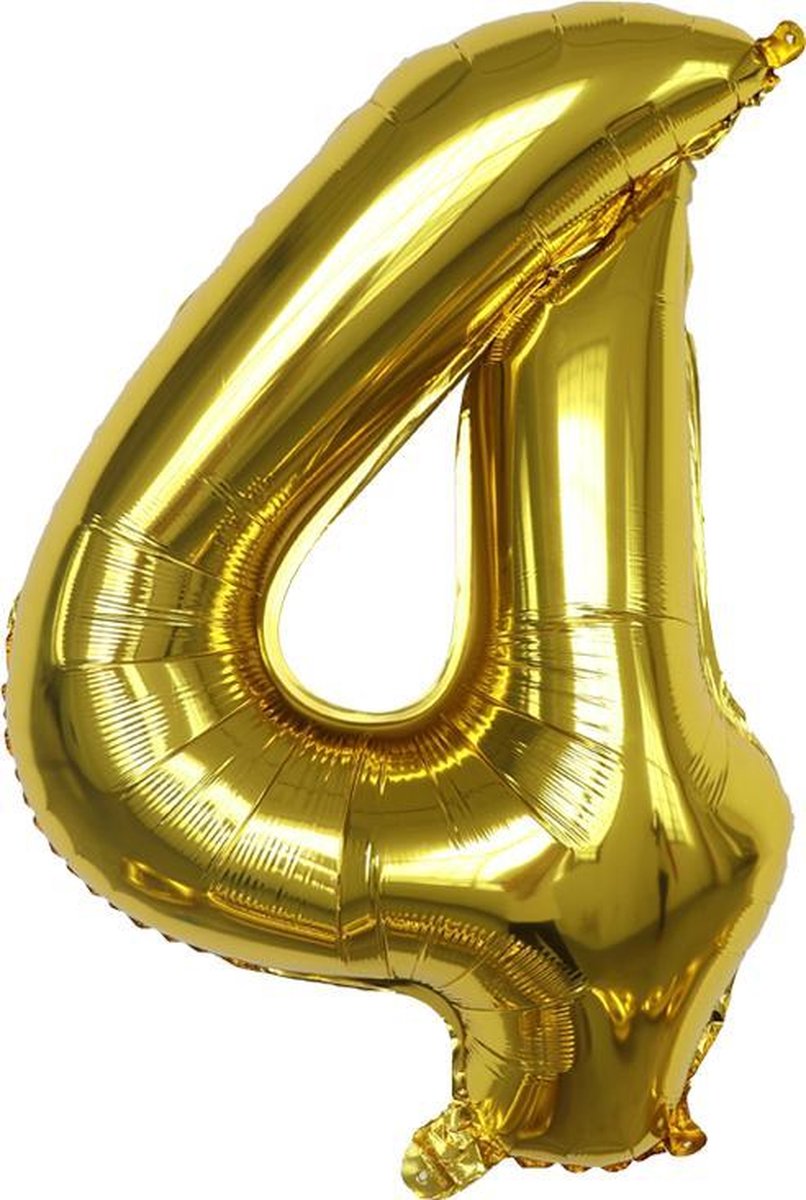 Miracle Shop Folie Ballonnen Cijfer 4 , Goud, 62cm, Verjaardag, Feest, Party, Decoratie, Versiering
