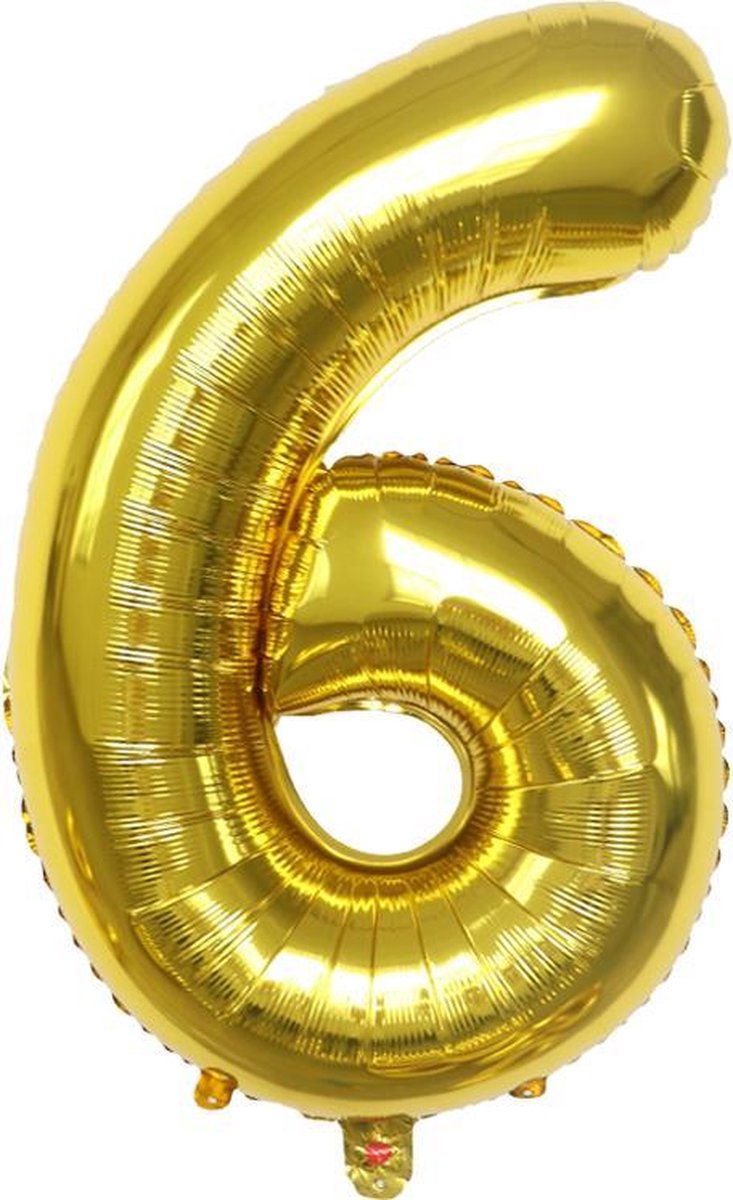 Miracle Shop Folie Ballonnen Cijfer 6 , Goud, 62cm, Verjaardag, Feest, Party, Decoratie, Versiering