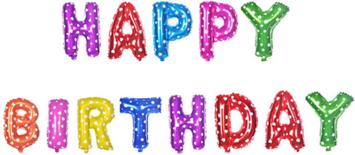 Miracle Shop HAPPY BIRTHDAY Folie Ballonnen, Kleuren Punten, 13 stuks, 16 inch (40cm), Verjaardag Decoratie, Feest Decoratie, Party Decoratie