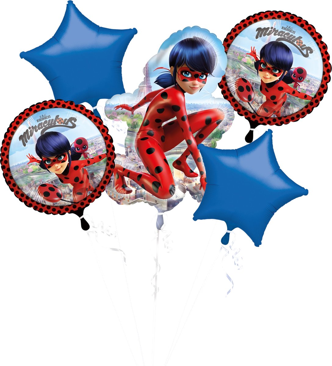 Boeket van 5 aluminium Ladybug™ ballonnen - Feestdecoratievoorwerp