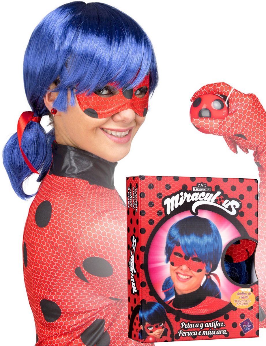 Cadeauverpakking Ladybug™ pruik en masker voor dames - Verkleedpruik