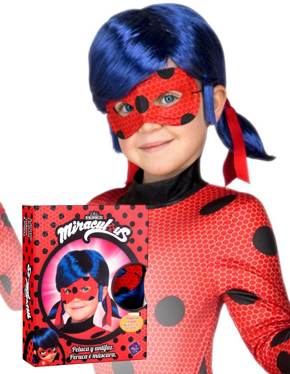 Cadeauverpakking Ladybug™ pruik en masker voor kinderen - Verkleedpruik