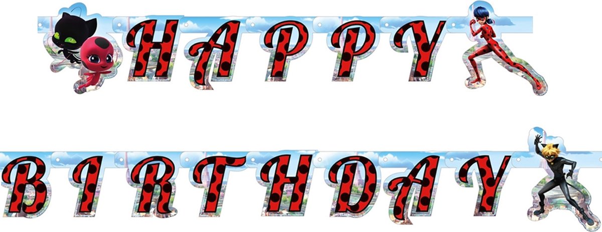 Kartonnen Ladybug™ happy birthday slinger - Feestdecoratievoorwerp