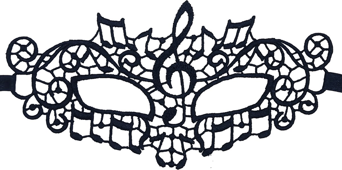 Miresa - Masker MM078 - Verkleedmasker voor ogen, thema muziek - Zwart kant