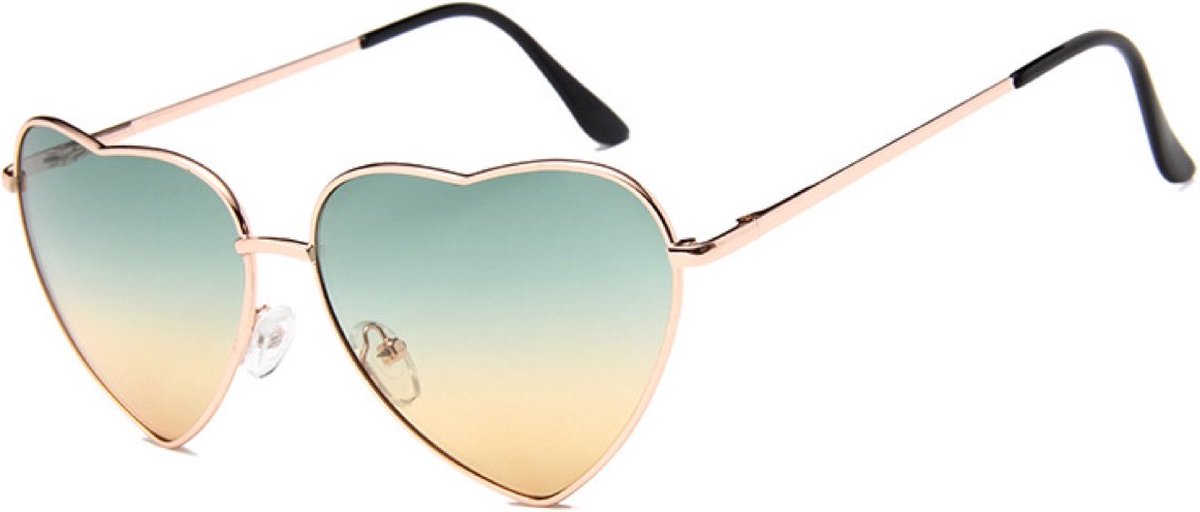 hart zonnebril - Love zonnebril – Festival zonnenbril - groen en geel