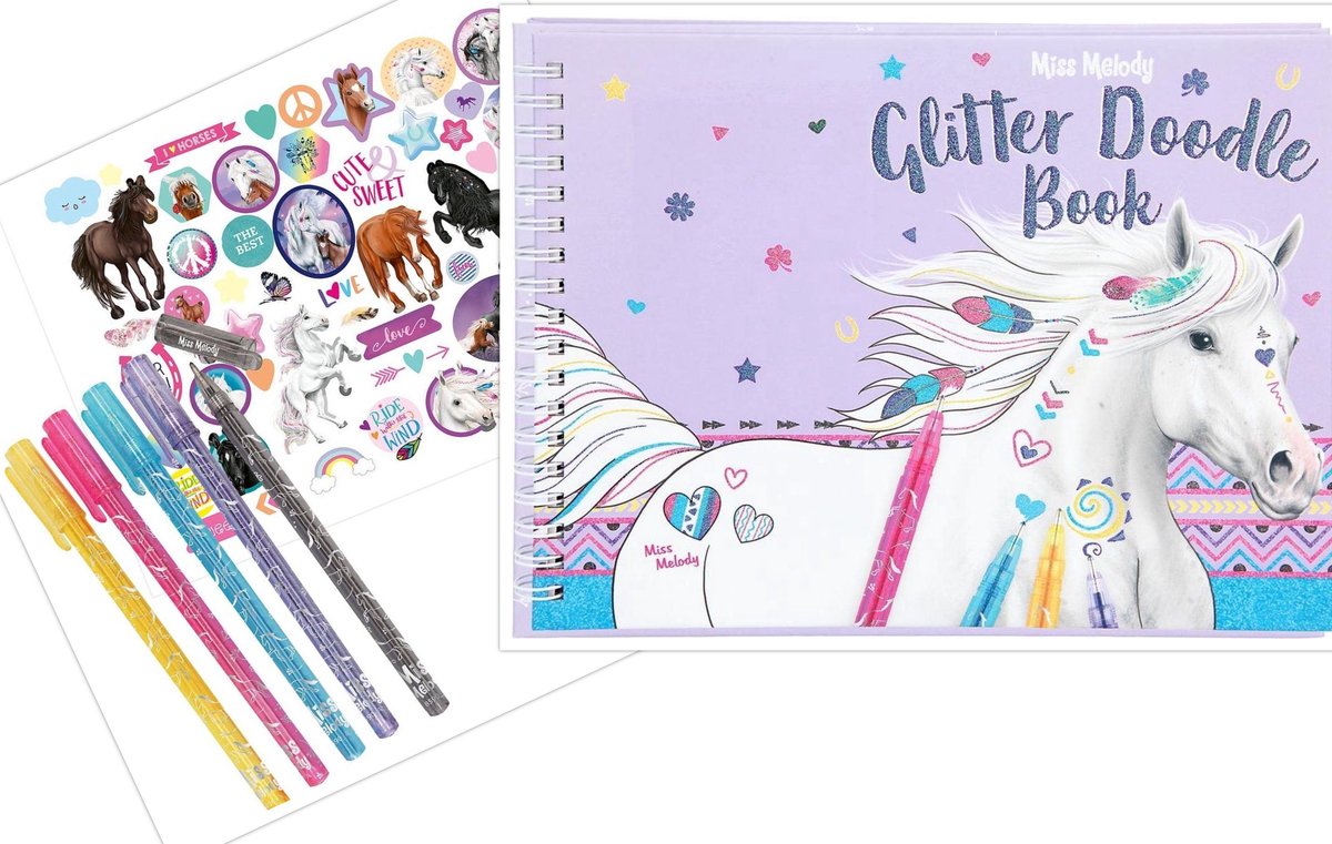 Miss Melody Paarden Doodle kleurboek met paardenstickers en glitter gelstiften