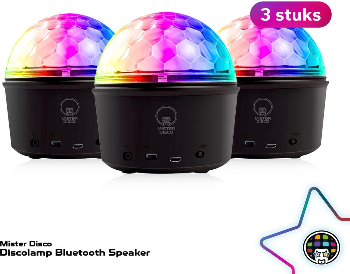  Bluetooth Speaker - LED Discobal - USB - RGB - Set van 3 stuks