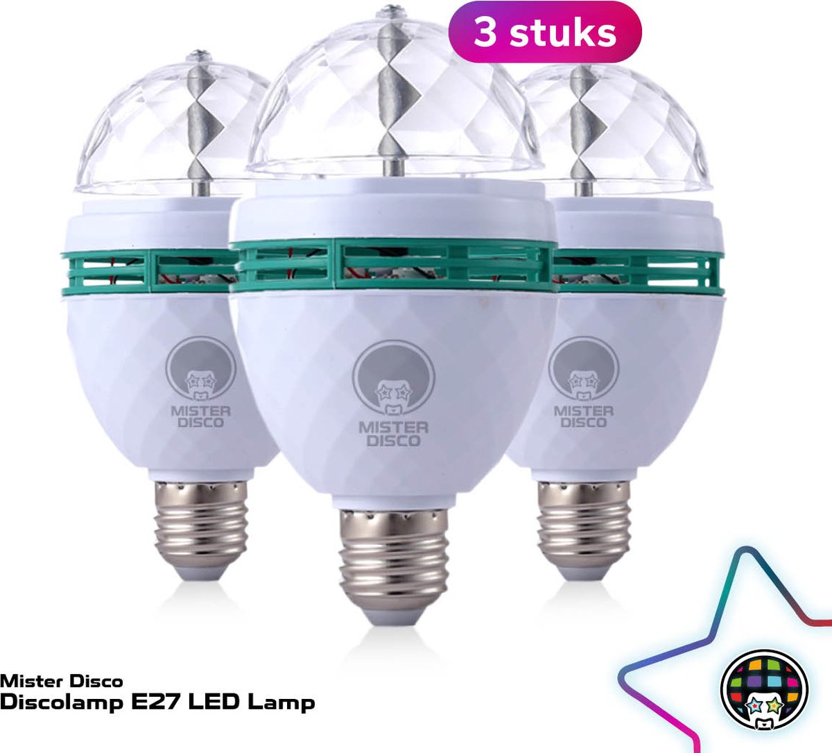 E27 LED   - RGB - Muziek gestuurd - Set van 3 stuks