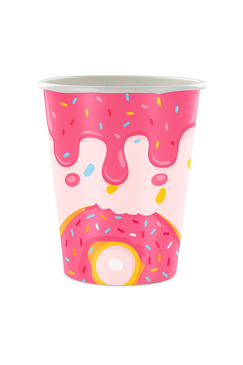 Donut Party Set – 71-delig – Servies voor 10 Personen – Borden, Bekers, Servetten, Tafelkleed & Bestek – Feestversiering met Donuts Thema