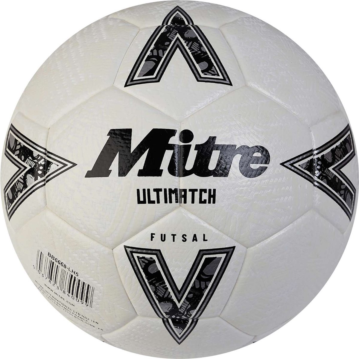 Mitre Futsal voetbal Ultimatch wit zwart zilver maat 4 indoor.