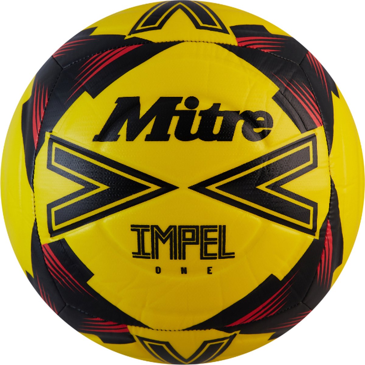 Mitre voetbal Impel One geel-zwart-rood maat 5 kunststof.
