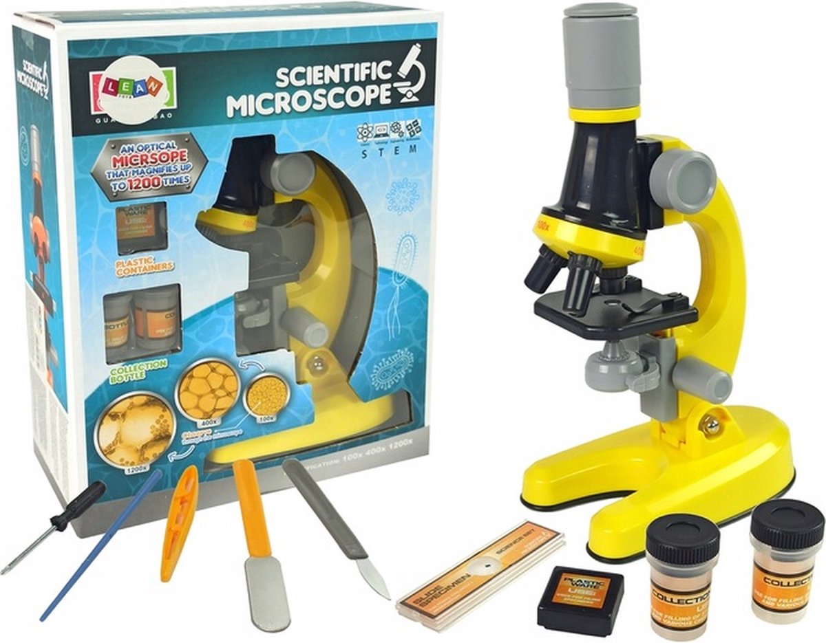 Mivida - Microscoop - Geel - tot 1200x Vergroting - Kinderen - LED Verlichting - Junior Microscoop. - Experimenteer Speelgoed -  STEM Speelgoed - Ontdekken - Biologie - Wetenschap - Educatief - Accessoires