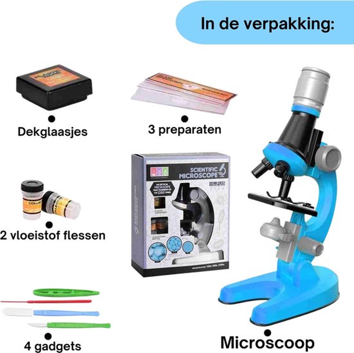 Mivida - Microscoop - Wit - tot 1200x Vergroting - Kinderen - LED Verlichting - Junior Microscoop. - Experimenteer Speelgoed -  STEM Speelgoed - Ontdekken - Biologie - Wetenschap - Educatief - Accessoires