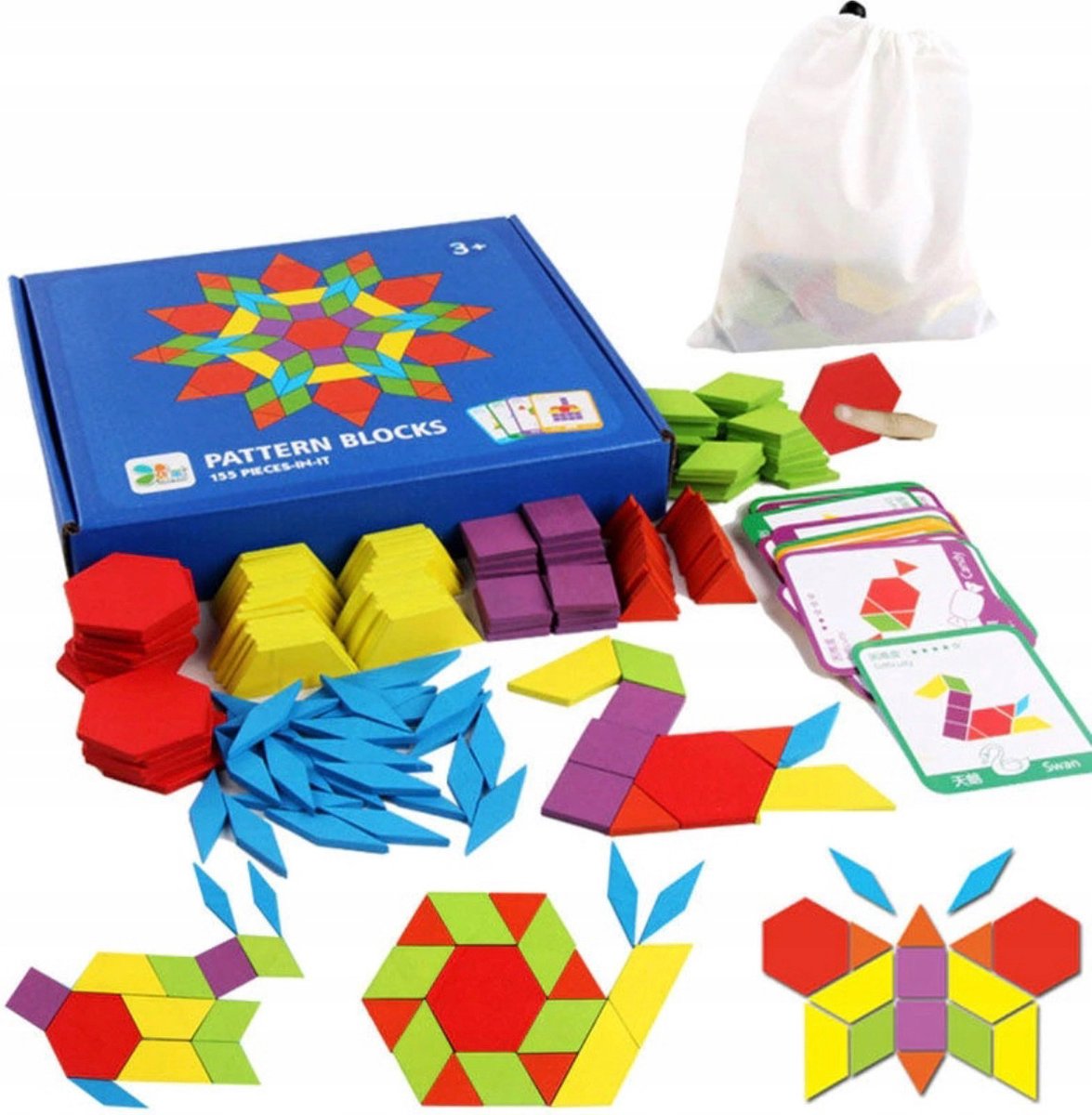 Mivida - Montessori Speelgoed - Tangram - Hout - 155 stukjes - 25 Opgaven - Ruimtelijk Inzicht - Educatief - Geometrische Puzzel - Speelgoed - Figuren - Bouwen - Patronen - Constructie Speelgoed - Houten Puzzel - Tetris - Ruimtelijk Speelgoed