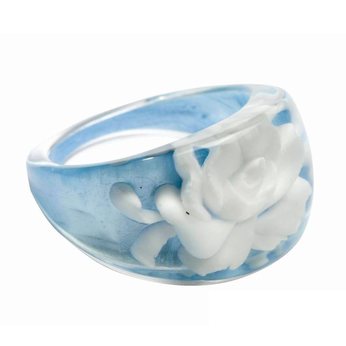 MixMamas Ring - Blue Breeze - Trendy Acryl Ring met Roos - Blauw / Wit - Lichtgewicht - Nikkelvrij