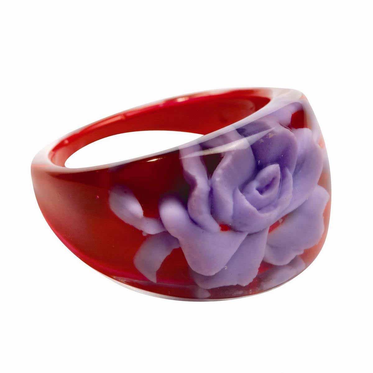 MixMamas Ring - Cherry Pop - Trendy Acryl Ring met Roos – Rood / Paars- Lichtgewicht en Stijlvol - Nikkelvrij