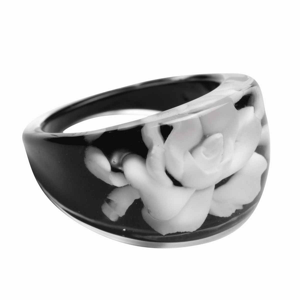 MixMamas Ring - Frost Bite - Trendy Ring met Roos - Zwart / Wit - Lichtgewicht - Nikkelvrij